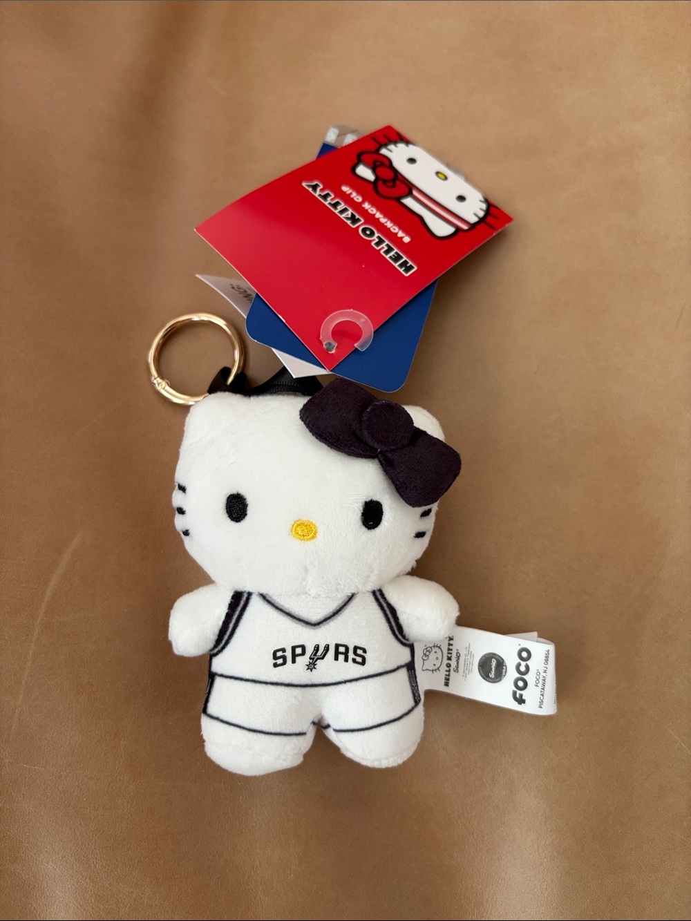 Hello Kitty White & Black Spurs Plush Keychain